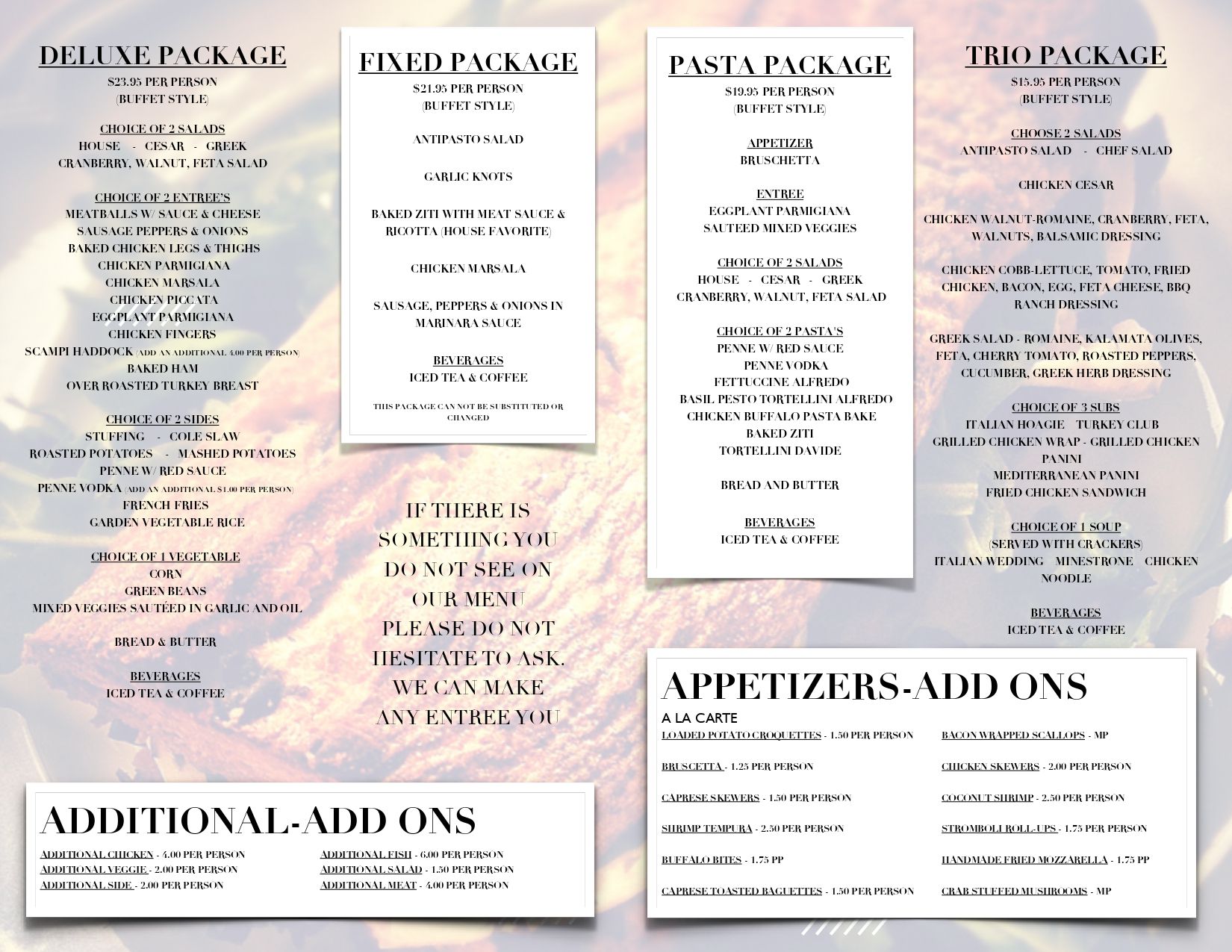 Special Event Menu Basile Italian Delight Restaurant