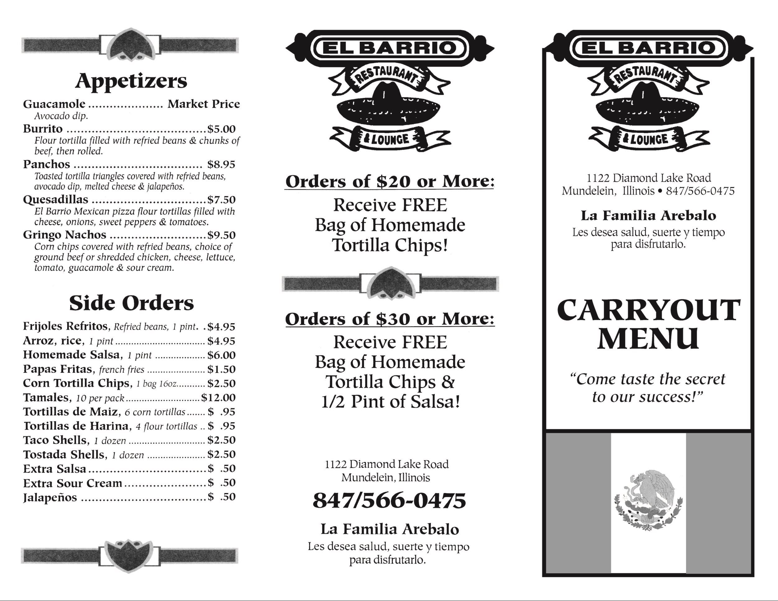 Carryout Menu