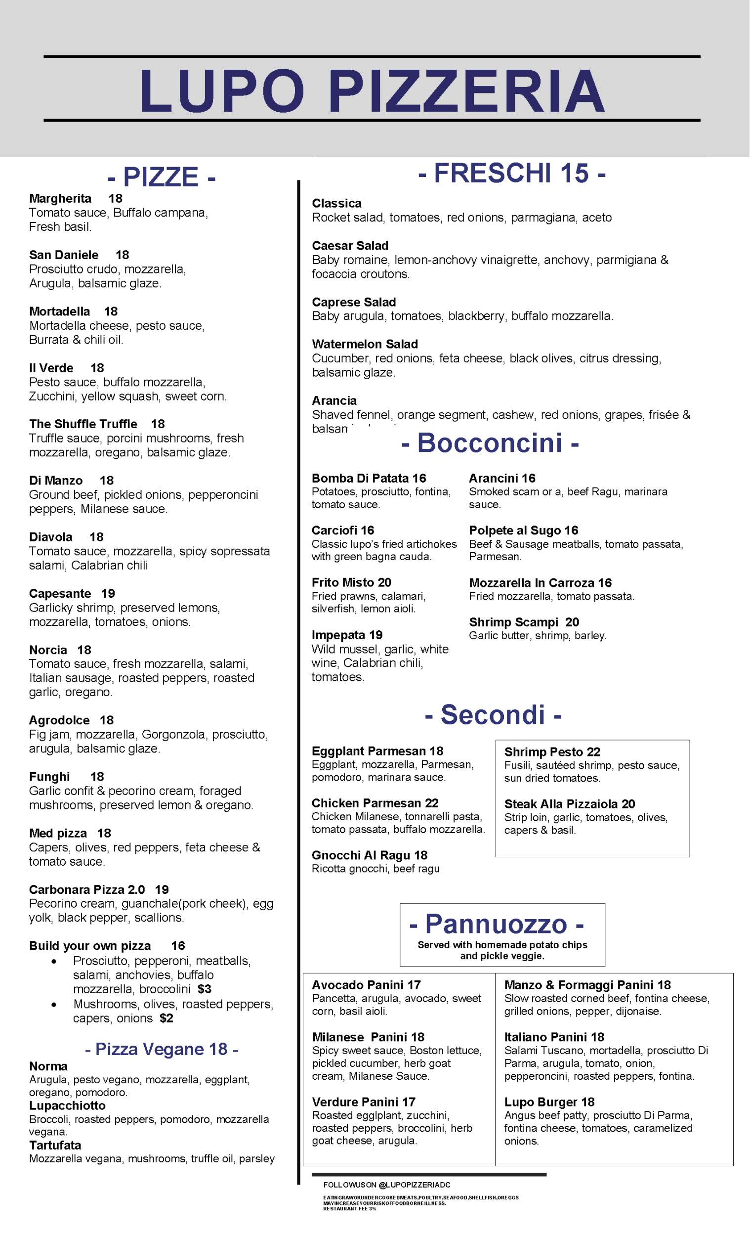 Main Menu Lupo Pizzeria