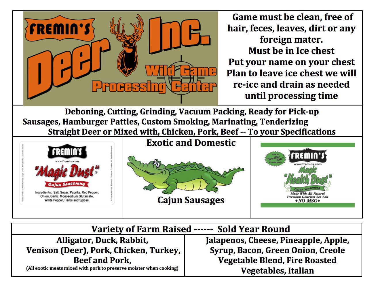 The Menu We Offer Fremin's Food and Furniture