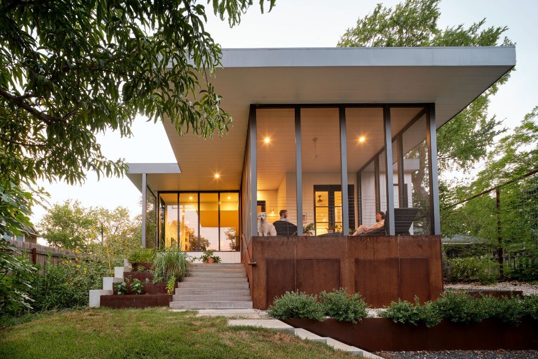 Marvin Elevate ebony fiberglass windows featured in exterior architectural view