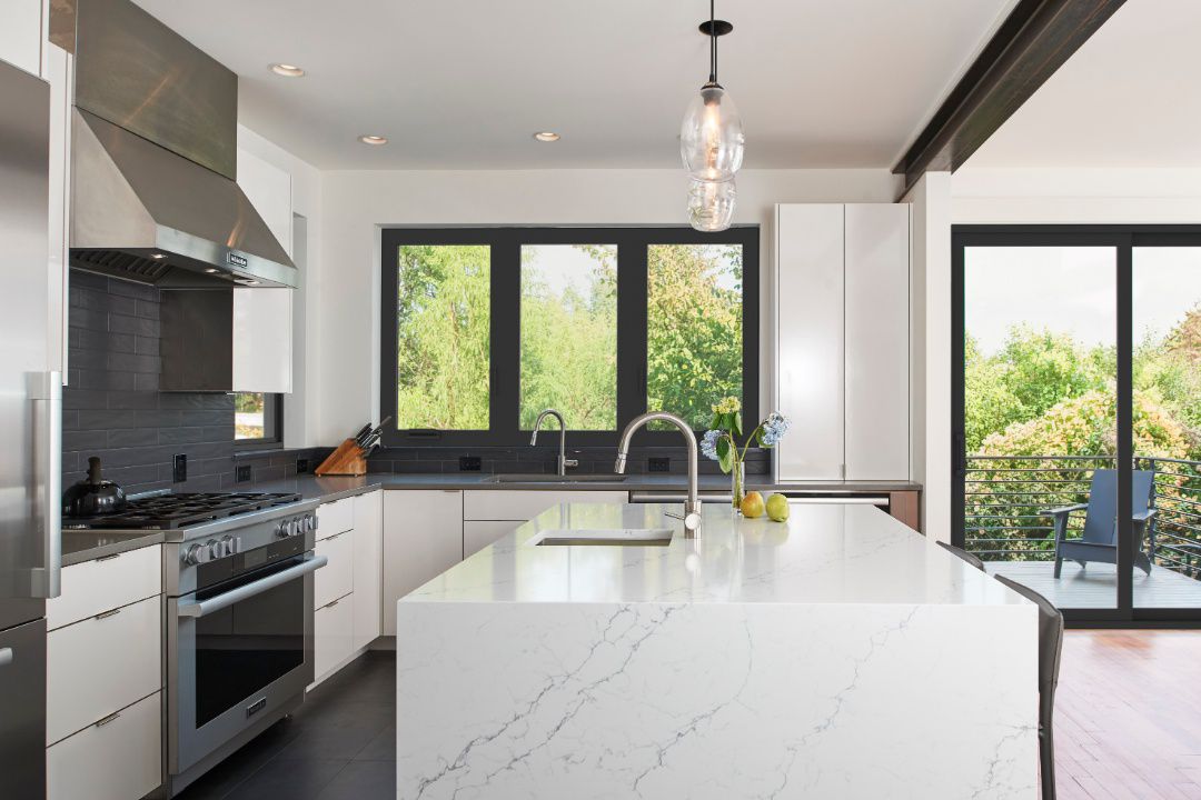 Milgard Fiberglass Series C700 windows in contemporary kitchen