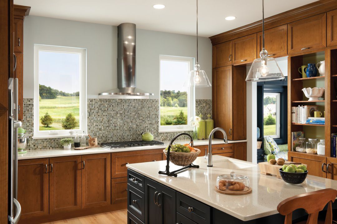 Milgard Tuscany Series V400 vinyl windows in traditional residential kitchen