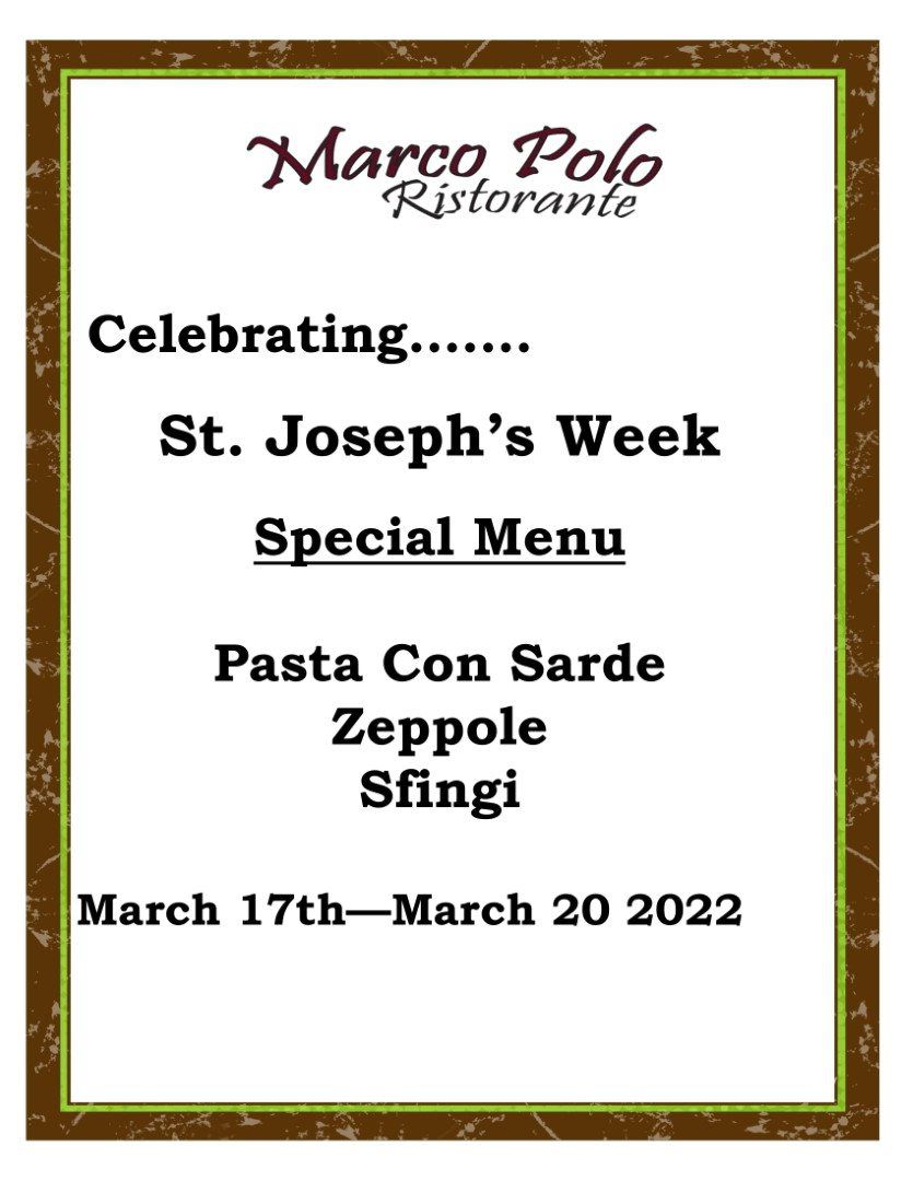 Special Menu In Celebration of St. Joseph's Week