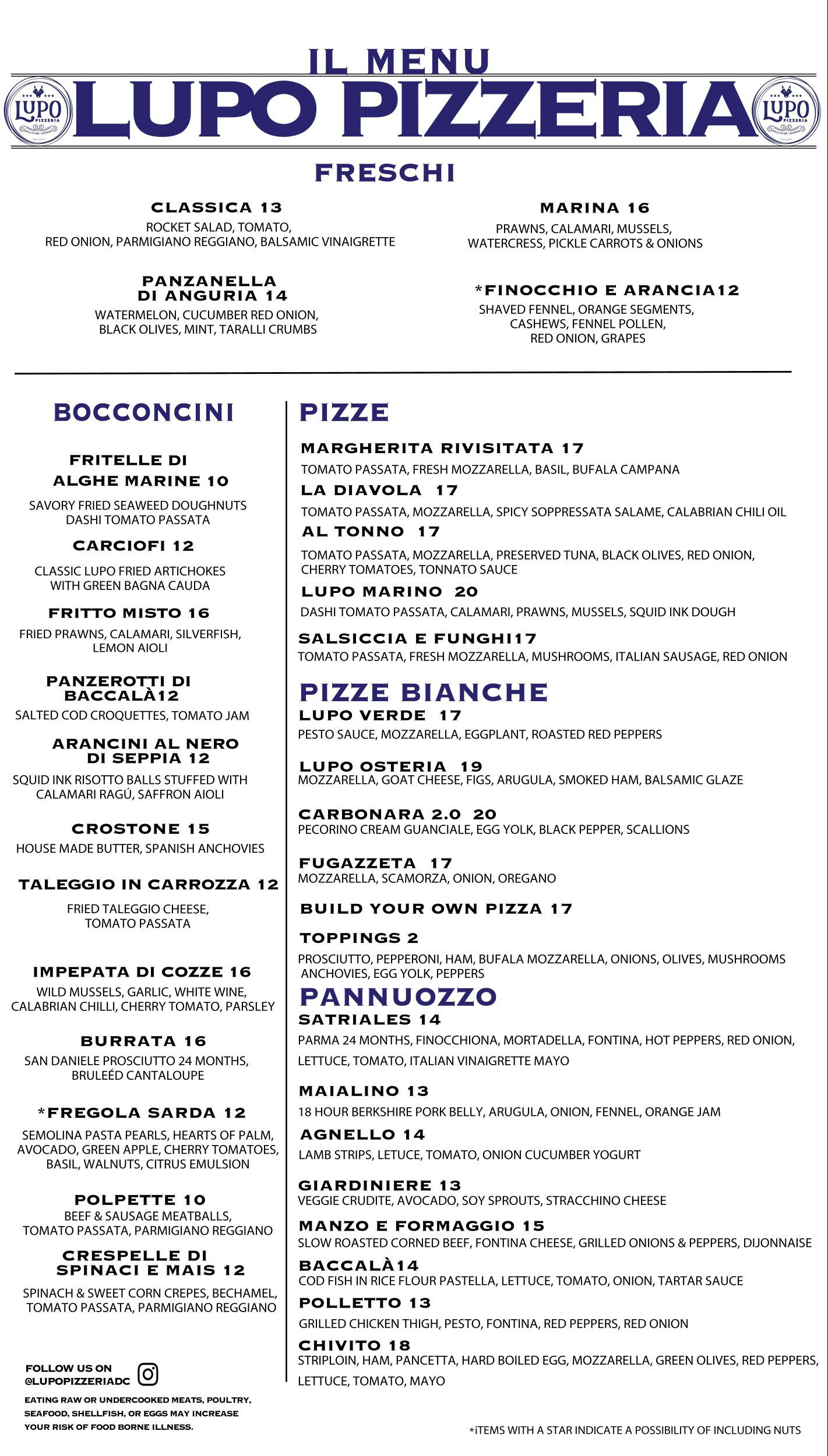 Main Menu Lupo Pizzeria