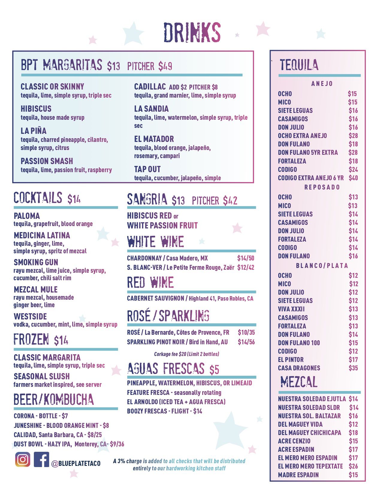 Restaurant Menu and Prices Blue Plate Taco