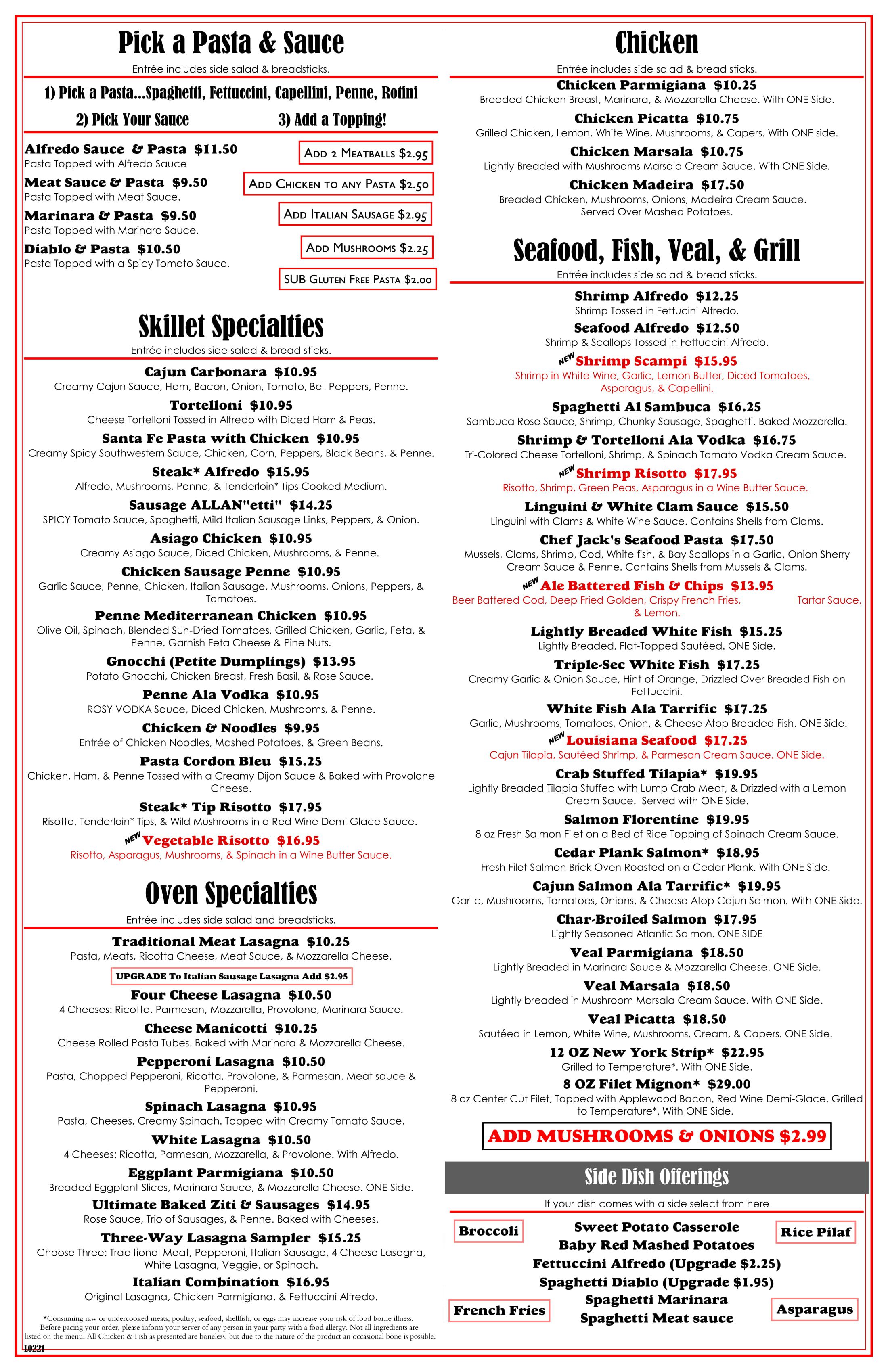 Our Lunch Menu PASTArrific Italian Restaurant