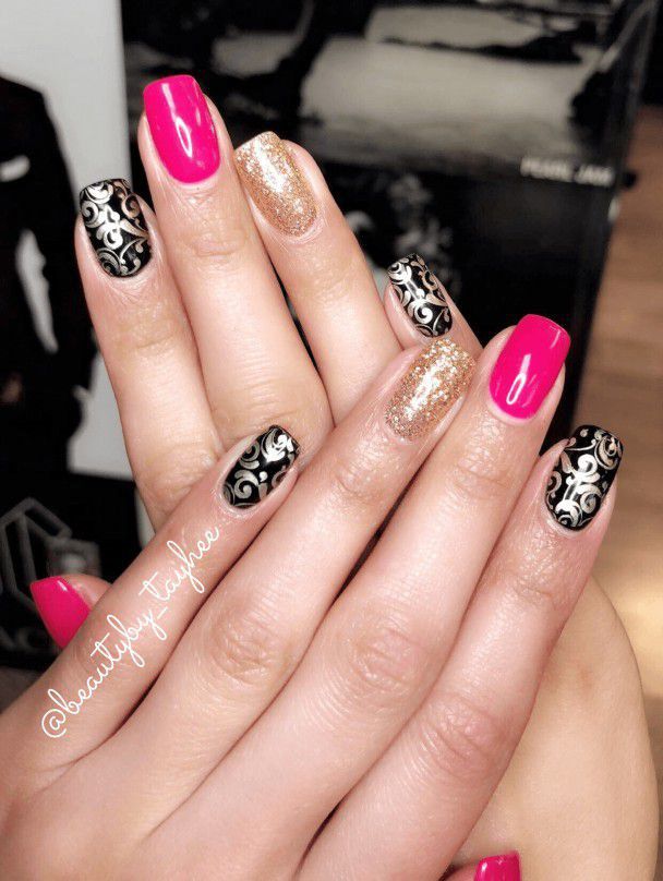 Black and PInk Nail Art