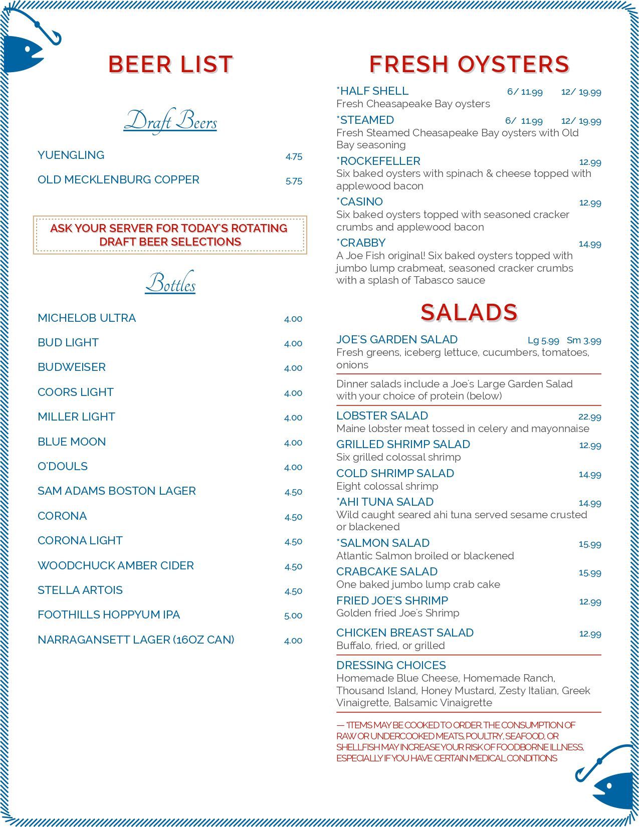 Menu Joe Fish Casual Seafood