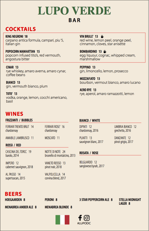 Bar Menu Lupo Verde