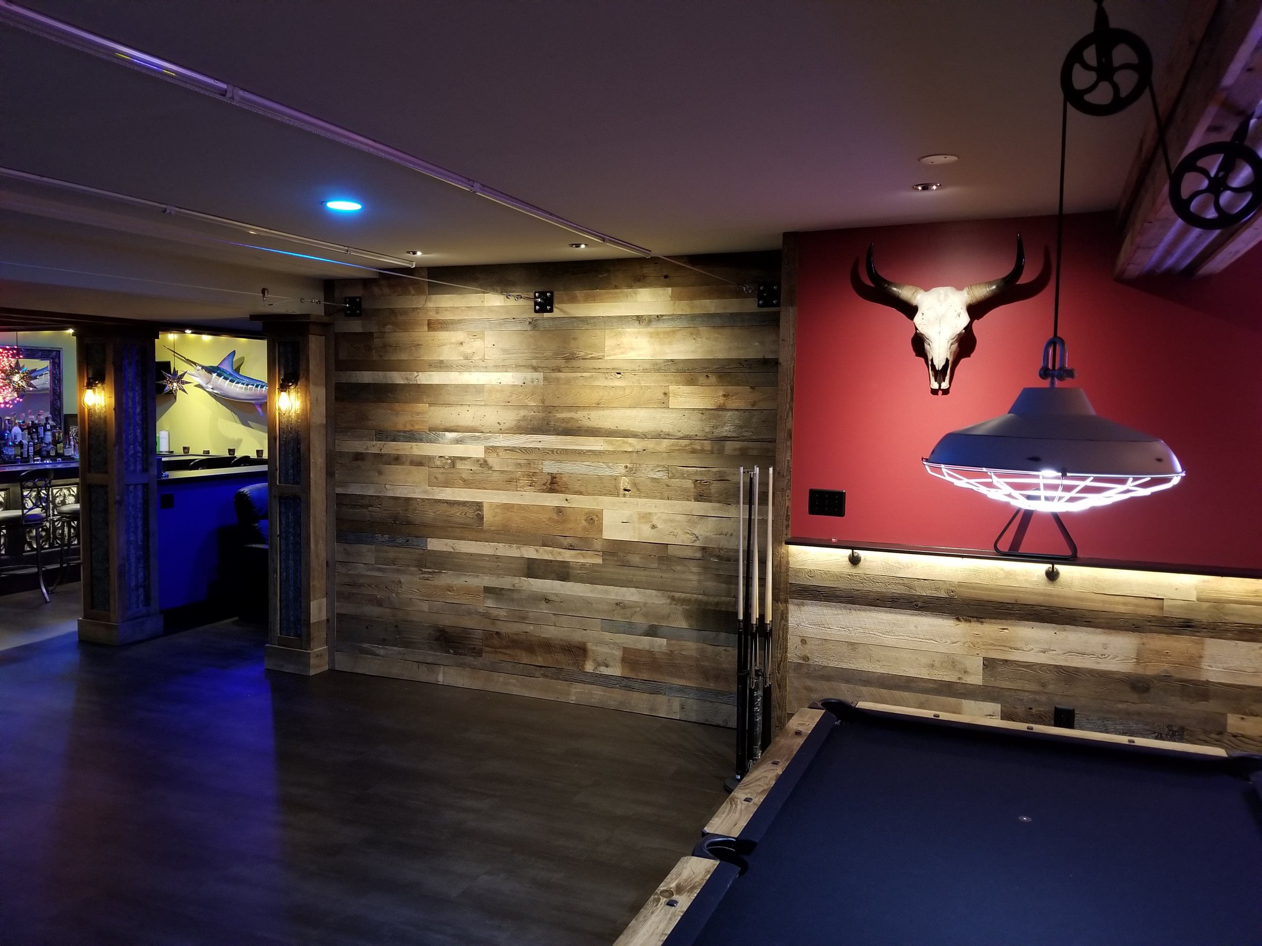 finished basement custom wood walls