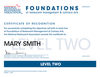 Sample Level Two Exam Certificate (above)