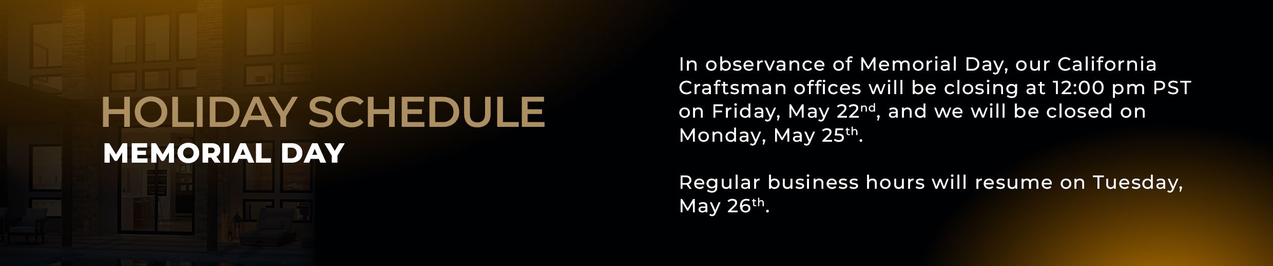Holiday Schedule – Memorial Day
