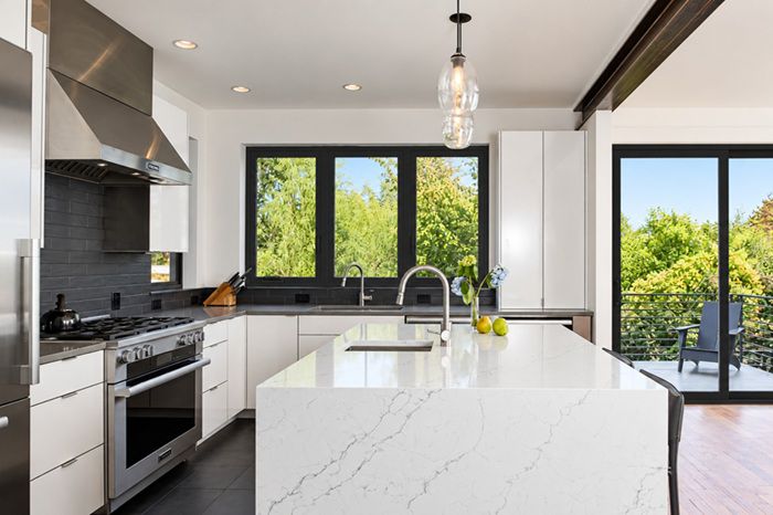 Modern kitchen featuring replacement windows in Roseville, CA