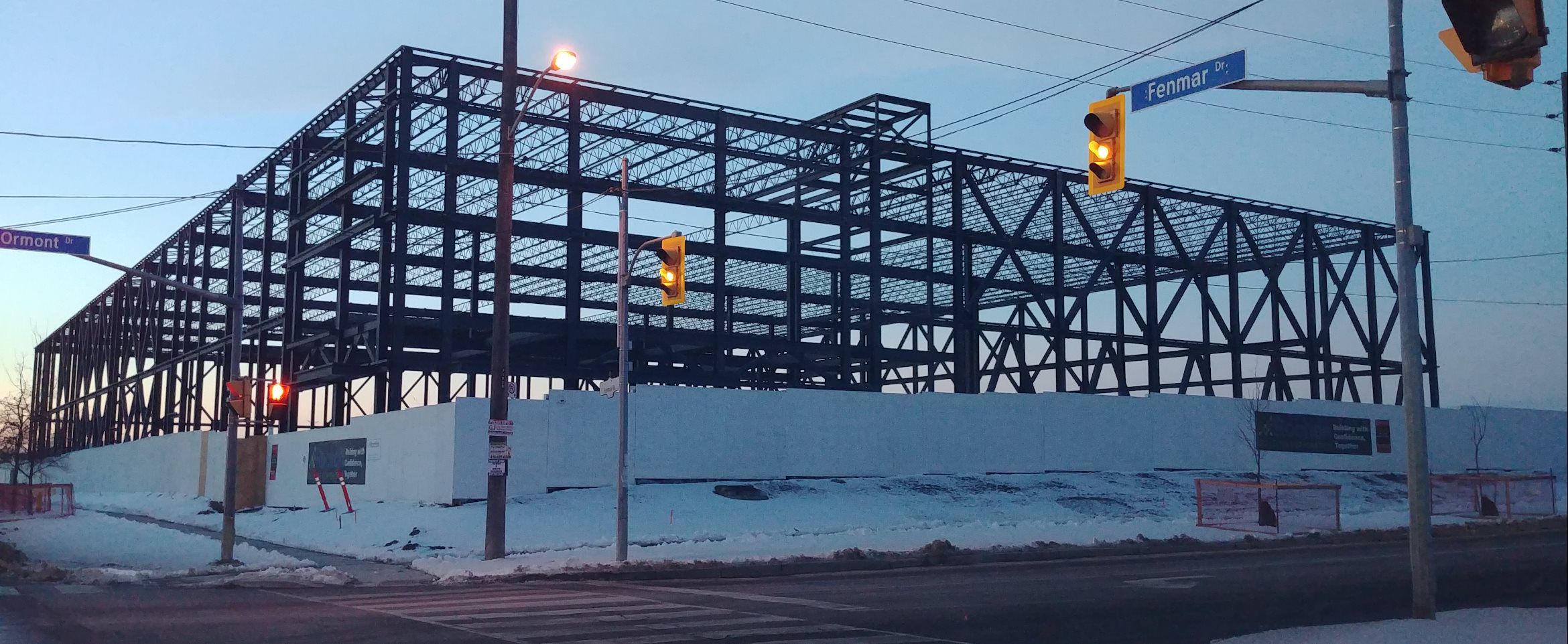 Structural steel frame installation at 500 Fenmar Drive