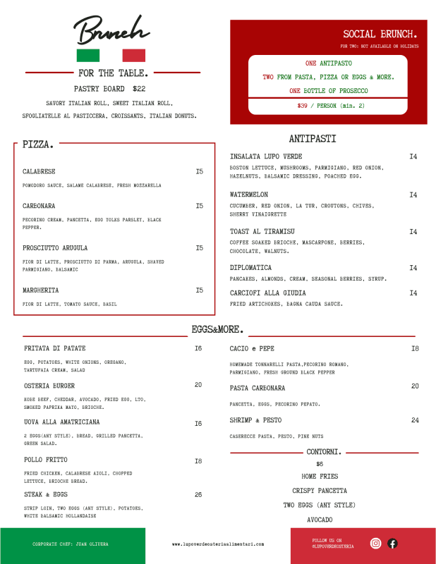 Social Brunch Menu Lupo Verde