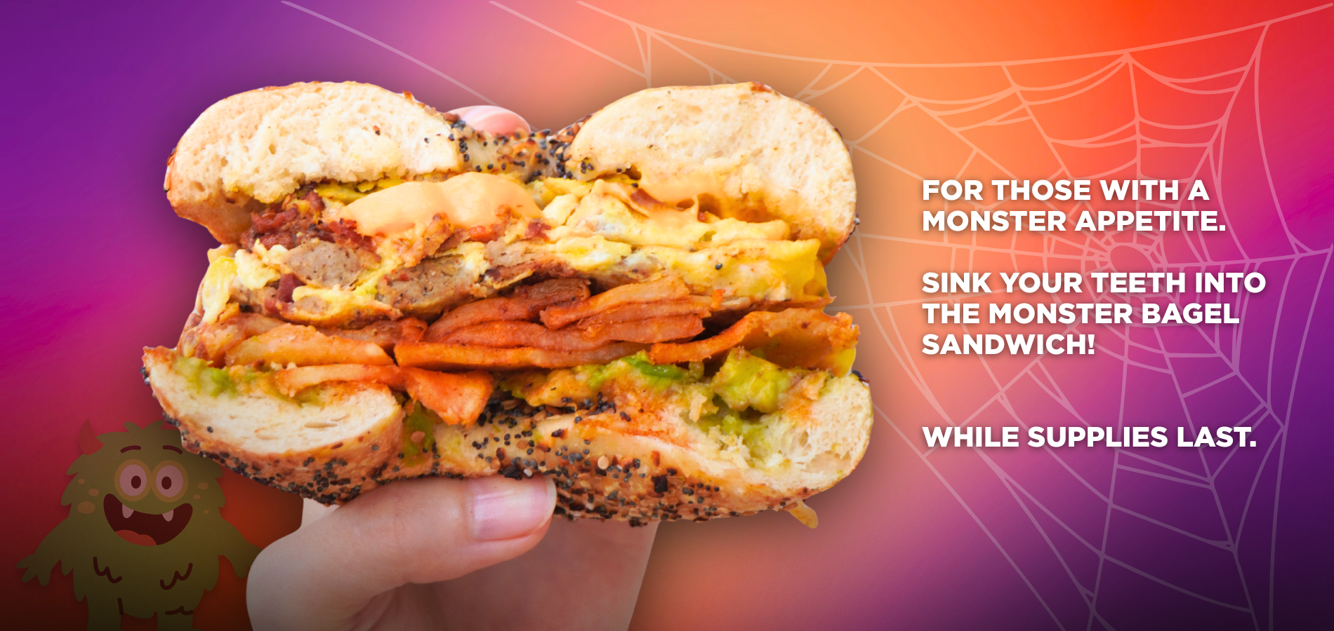 Monster Bagel Sandwich at THB Bagelry & Deli in Maryland, USA. 