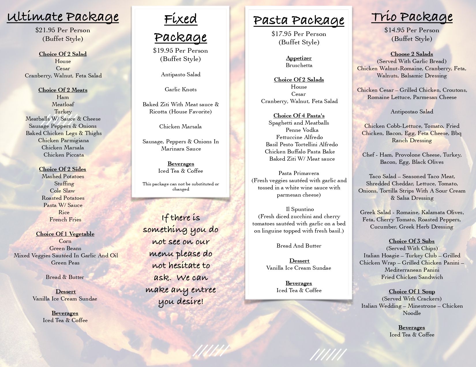 Special Event Menu Basile Italian Delight Restaurant