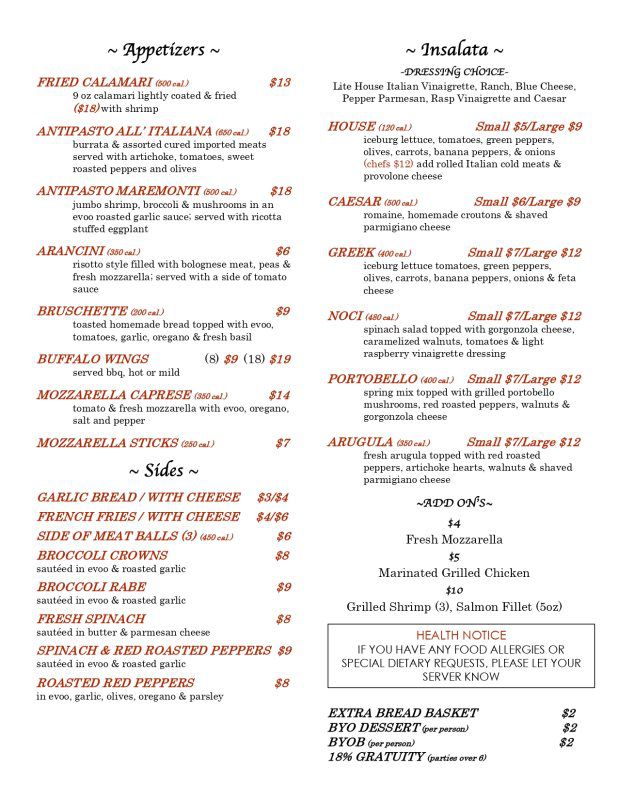 Il Basilico Trattoria Menu