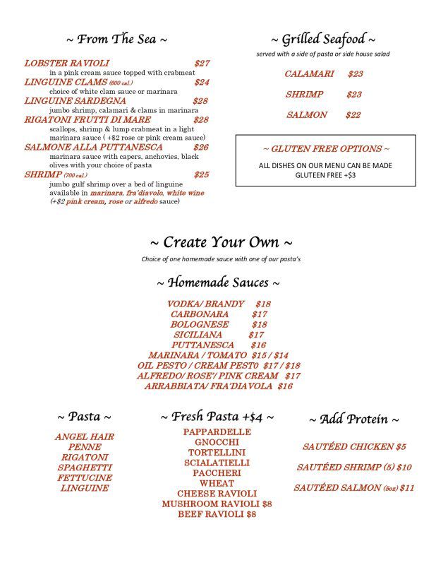 Il Basilico Trattoria Menu