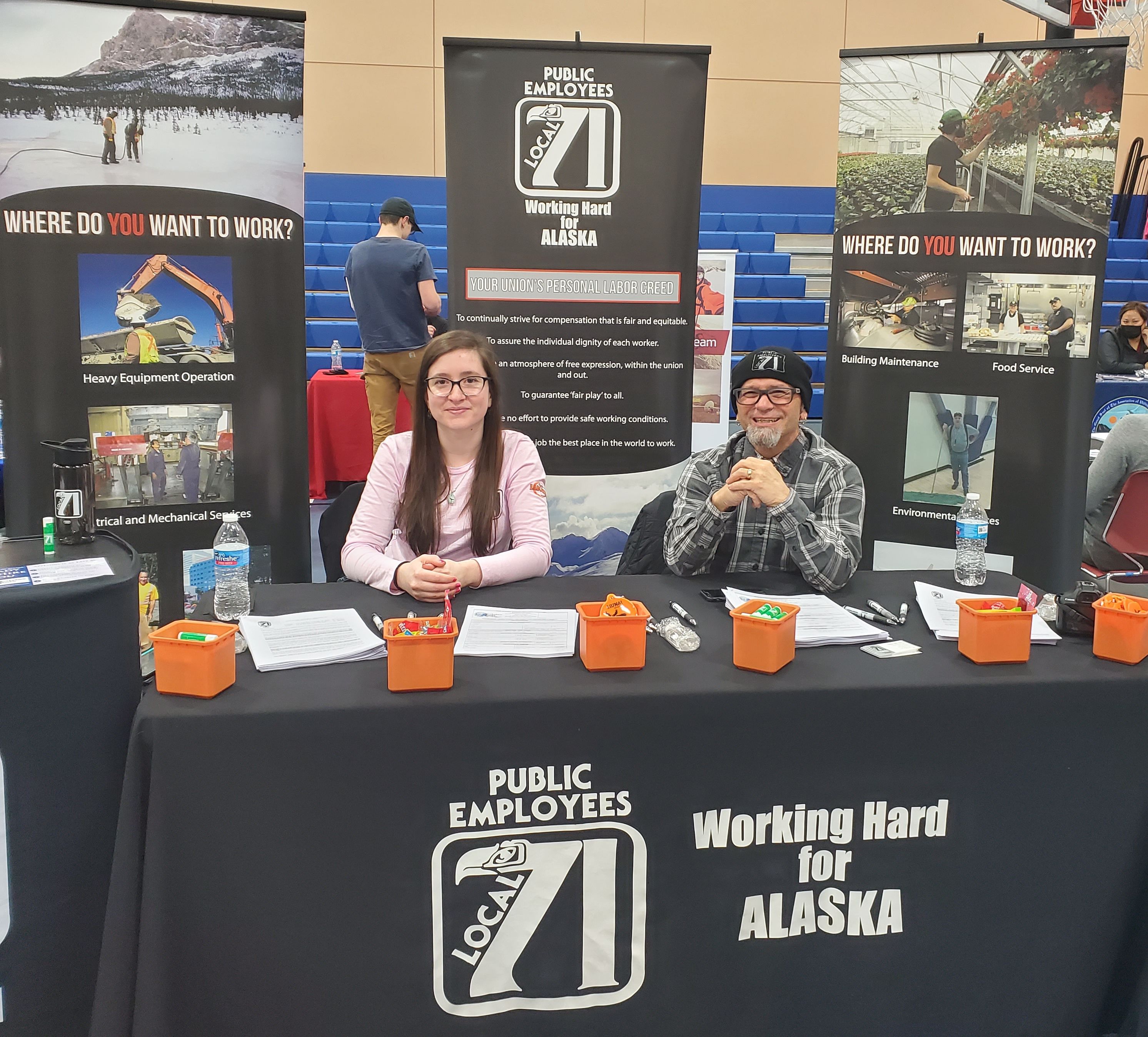 Billy Meers Jen Warman Local 71 booth job fair April 2022 c.jpg