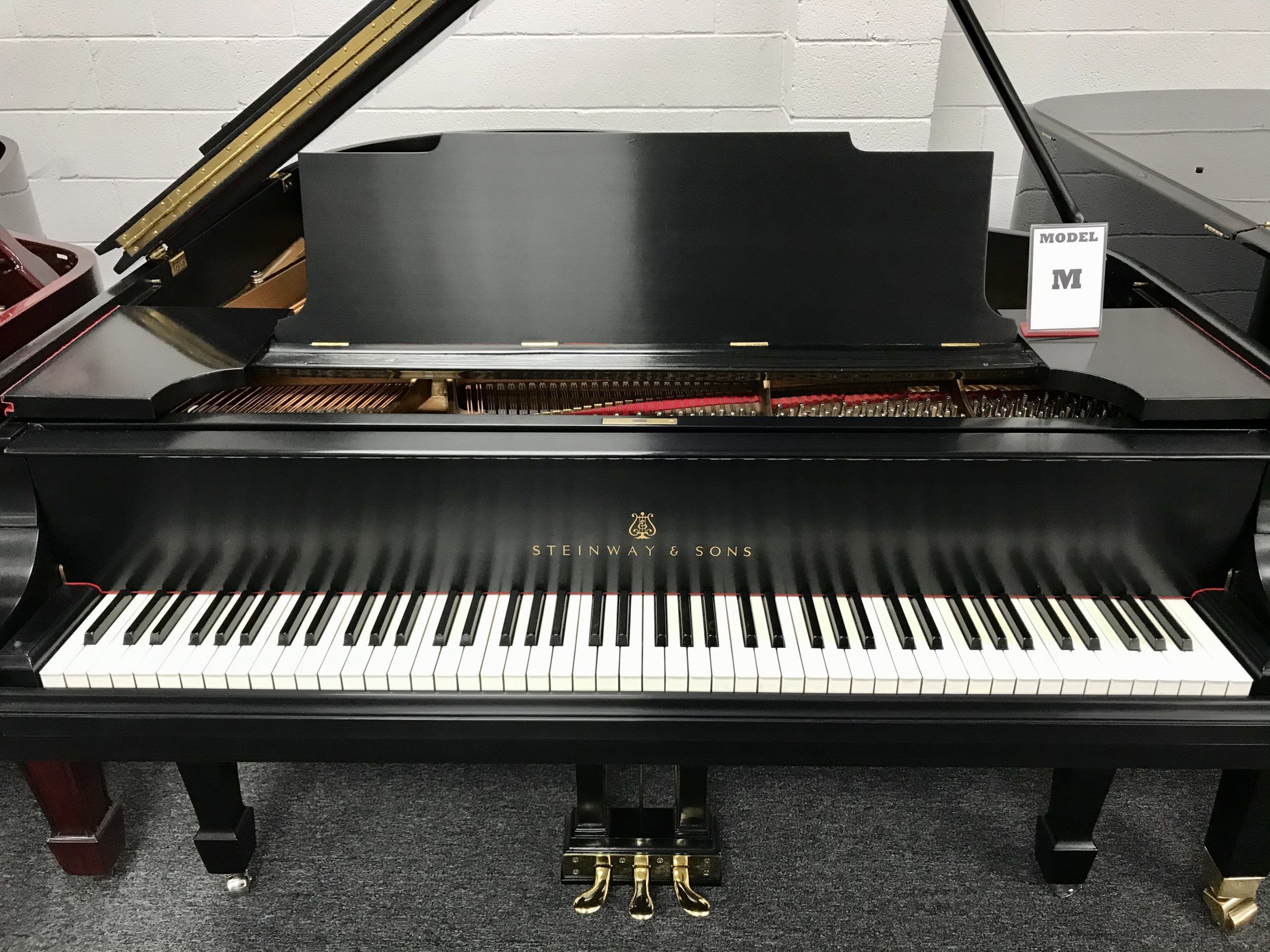 Preowned Steinway M Ebony Satin Piano for Sale at Pierre's Fine Pianos