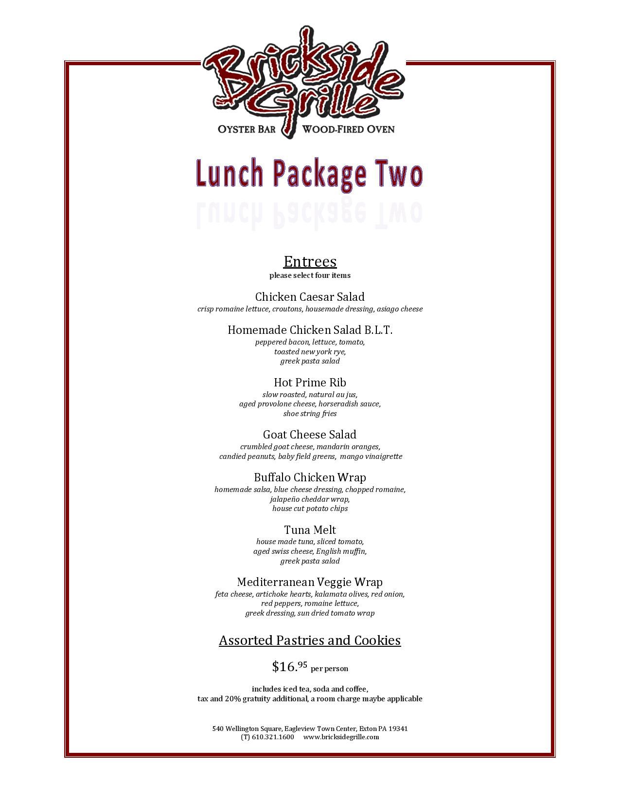 Lunch Packages Brickside Grille