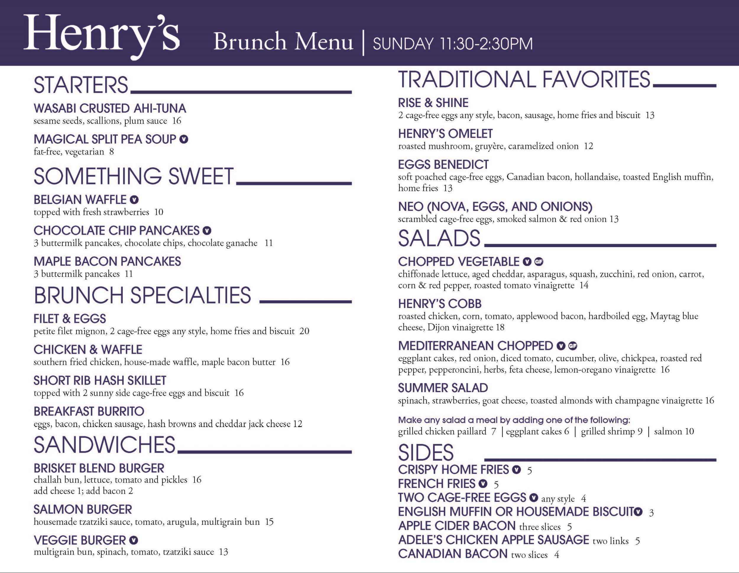Brunch Menu Henry's