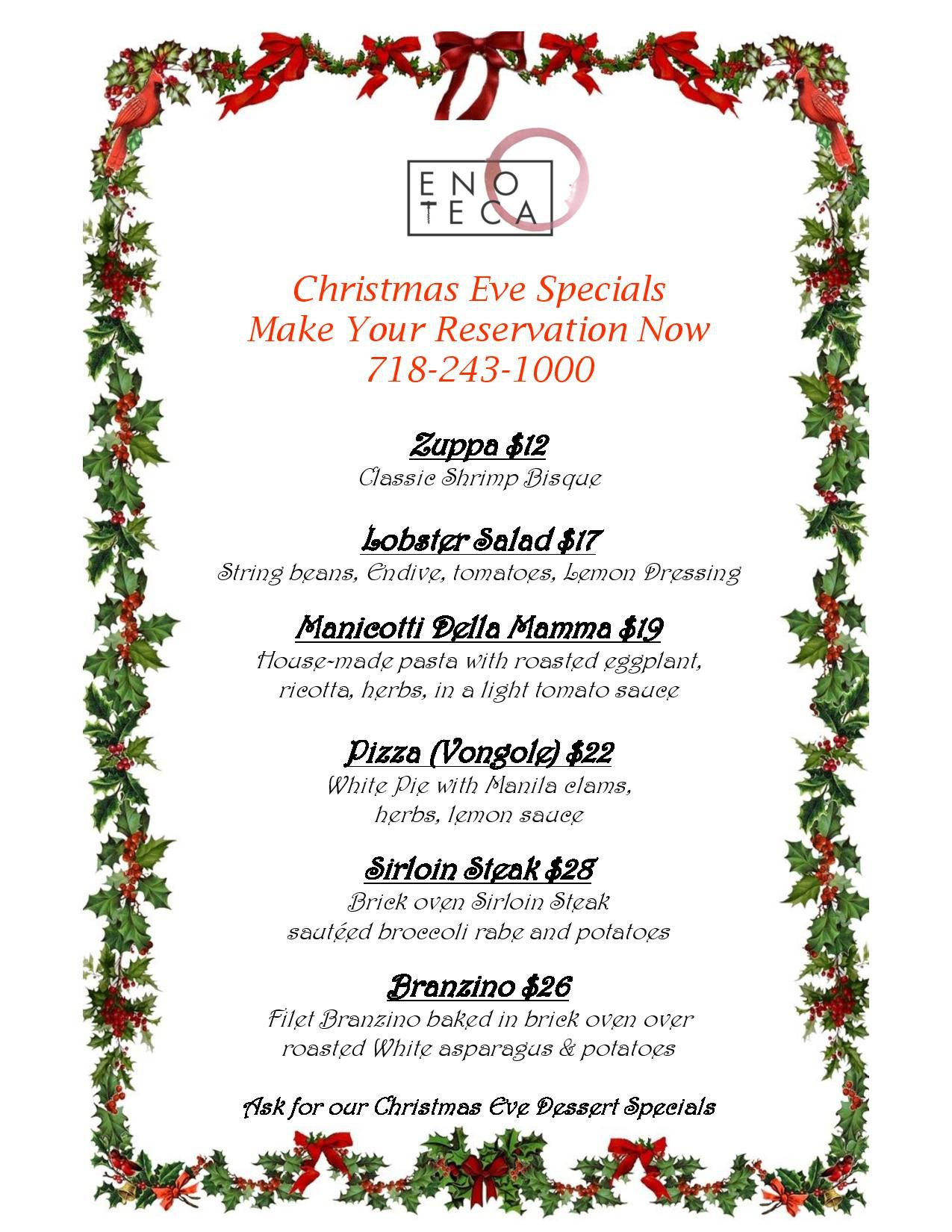 Christmas Eve Menu Enoteca On Court