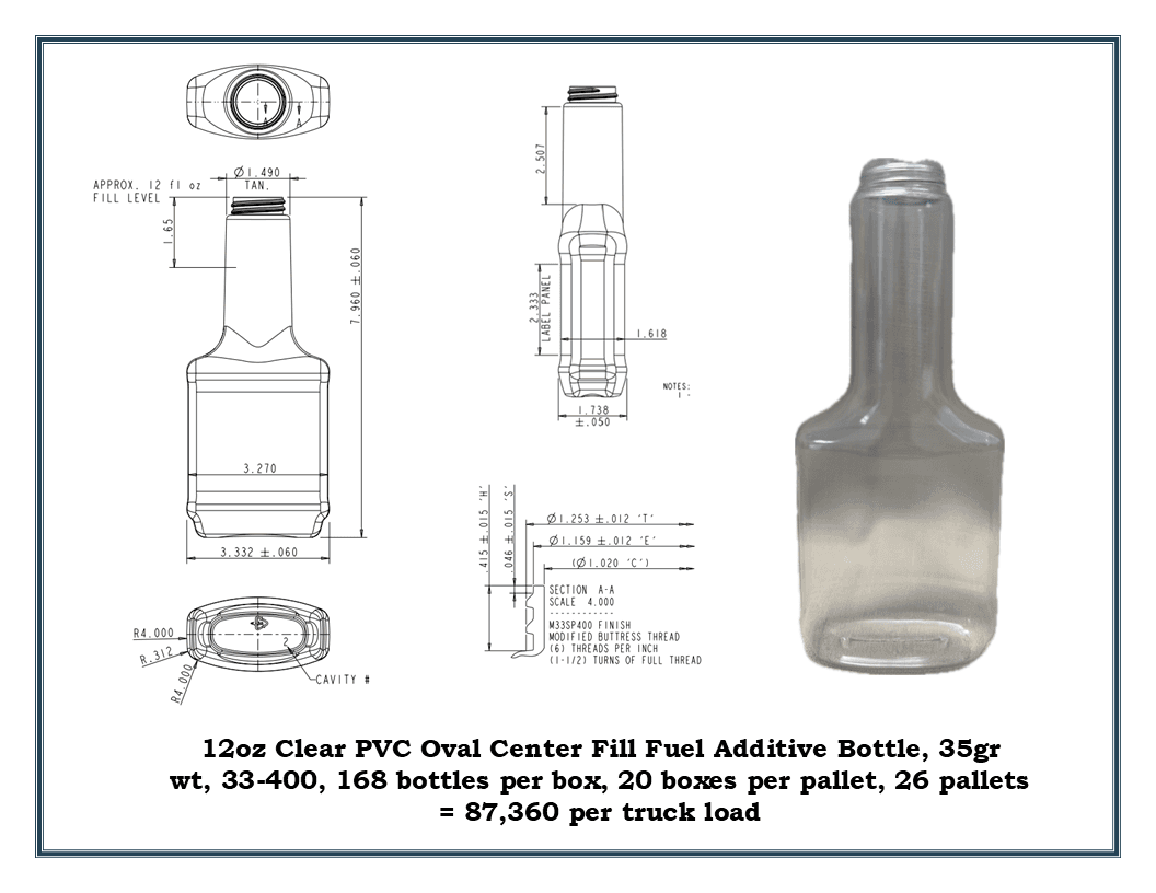 12oz Clear PVC Center Fill Fuel Additive