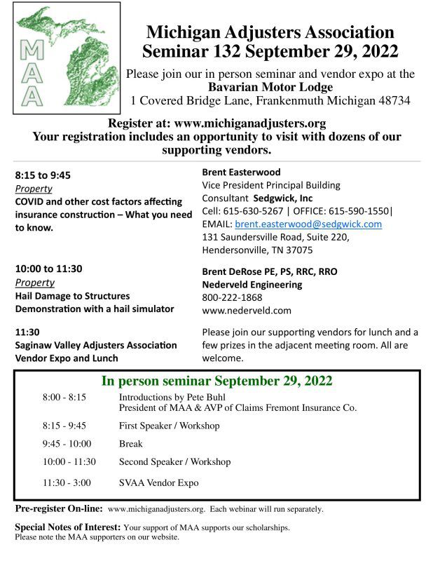Michigan Adjusters Association Seminar 132 September 29, 2022
