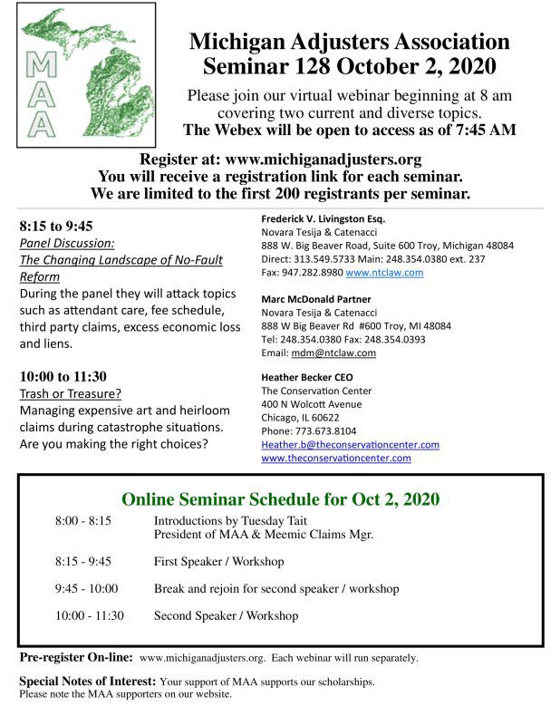 Michigan Adjusters Association Seminar 128 October 2, 2020