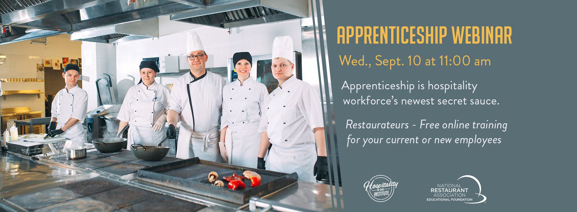 Chefs in front of a stove.