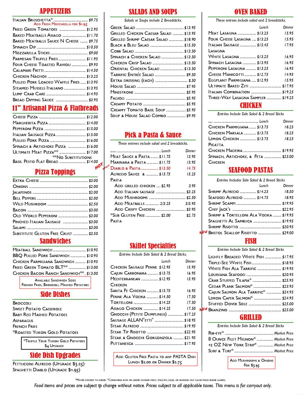 Carryout Menu