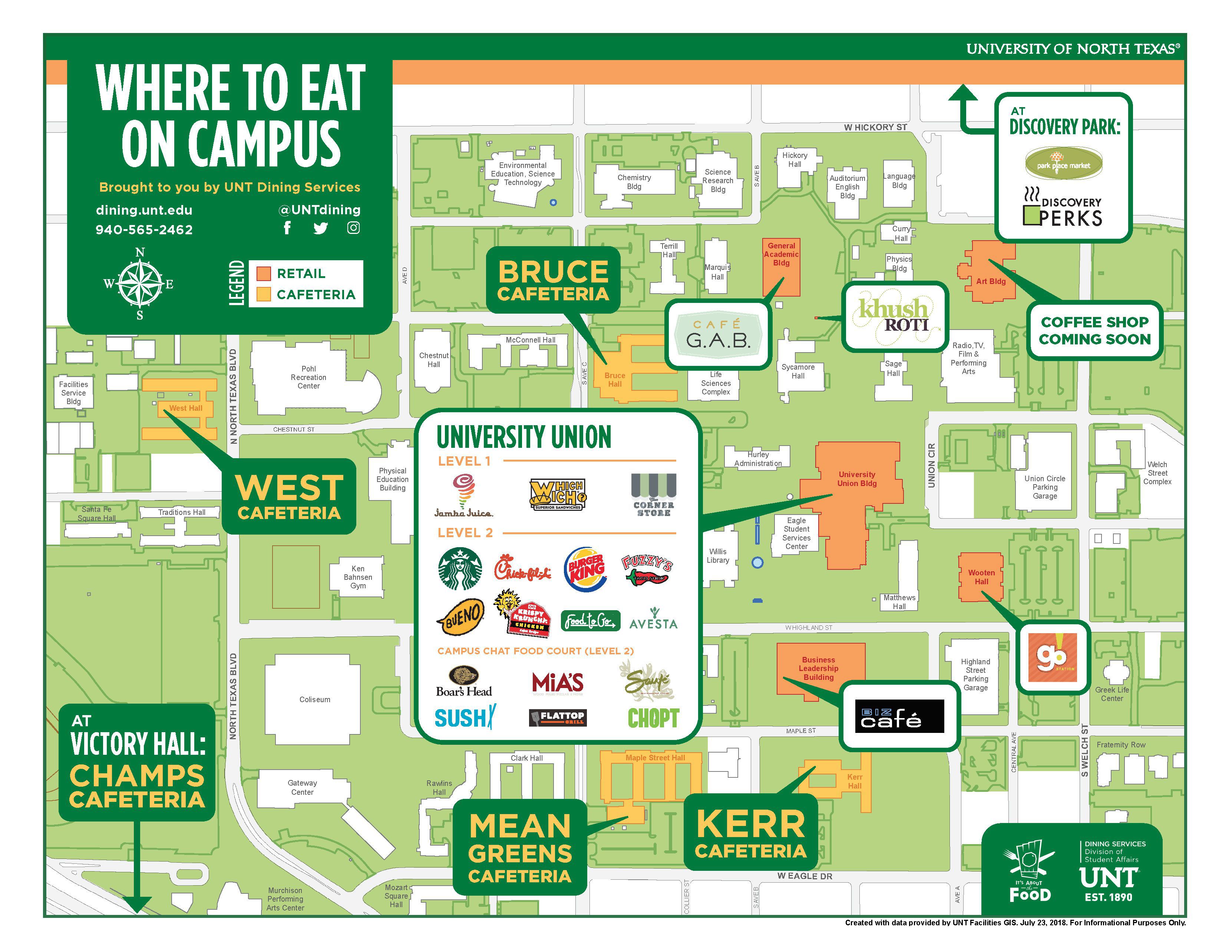 UNT Cafeteria Location Maps University Of North Texas Dining