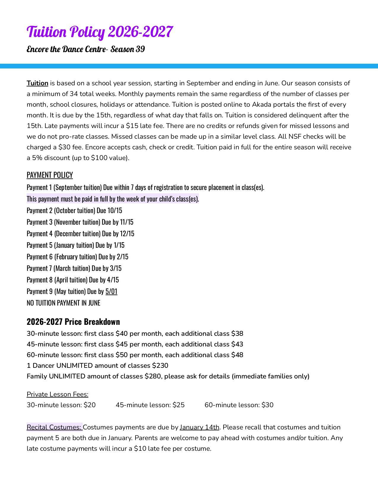 Tuition Policy