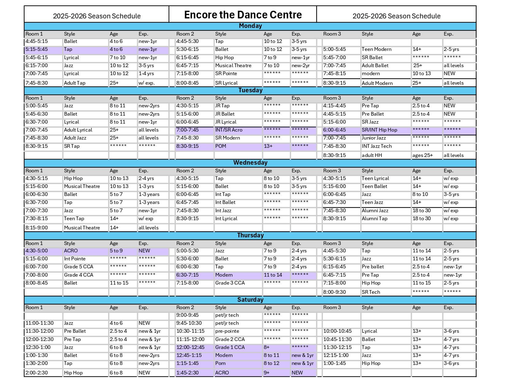 Encore schedule