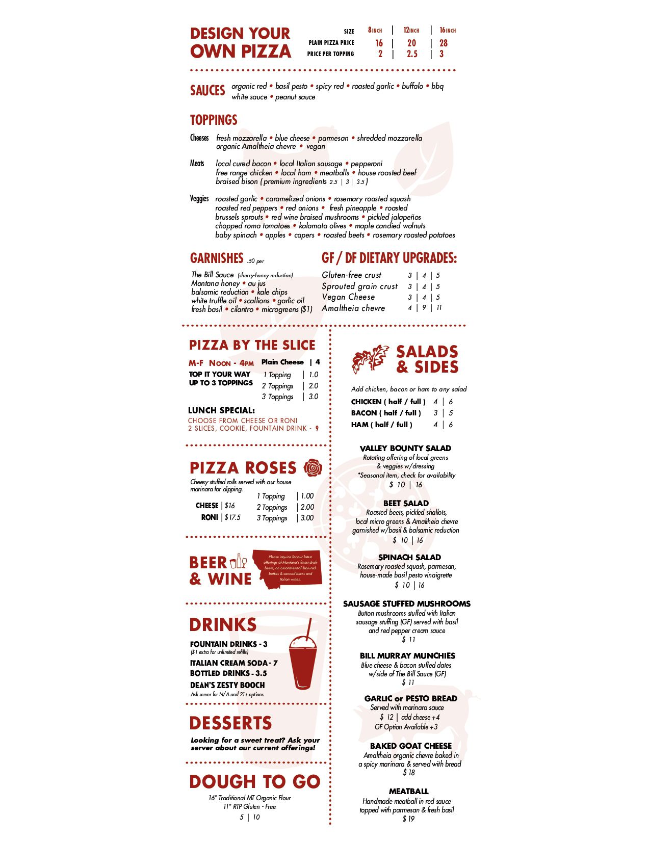 Menu Red Tractor Pizza