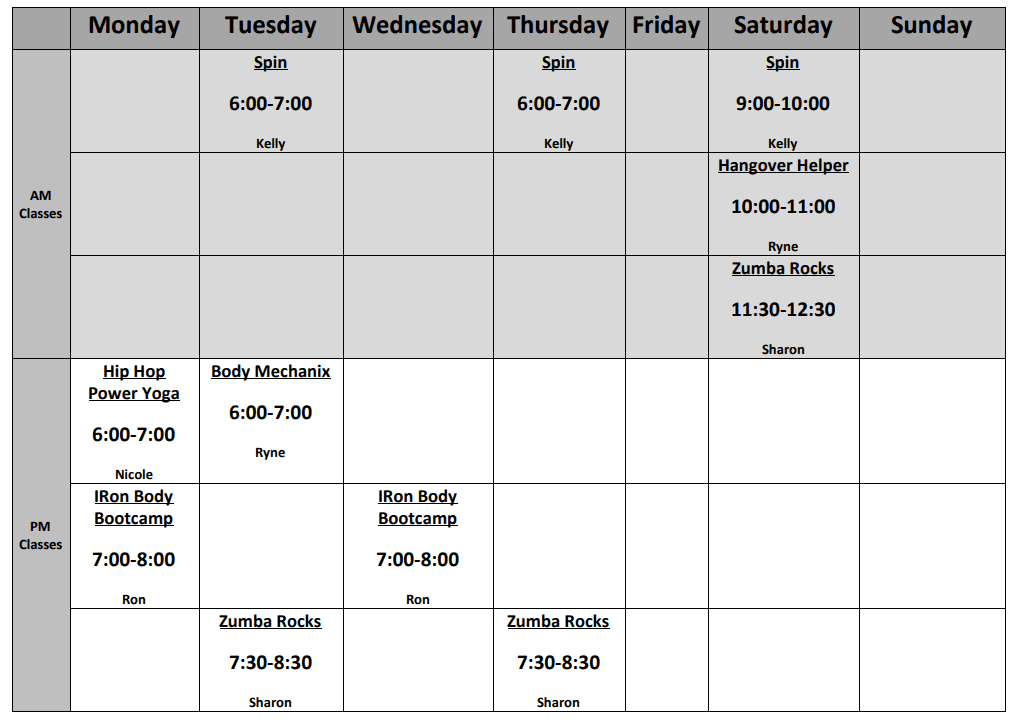 class schedule diesel fitness class schedule print out