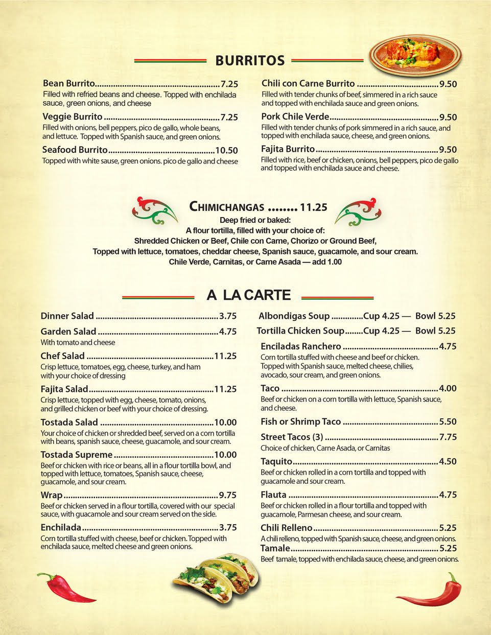 Menu Tortilla Flats