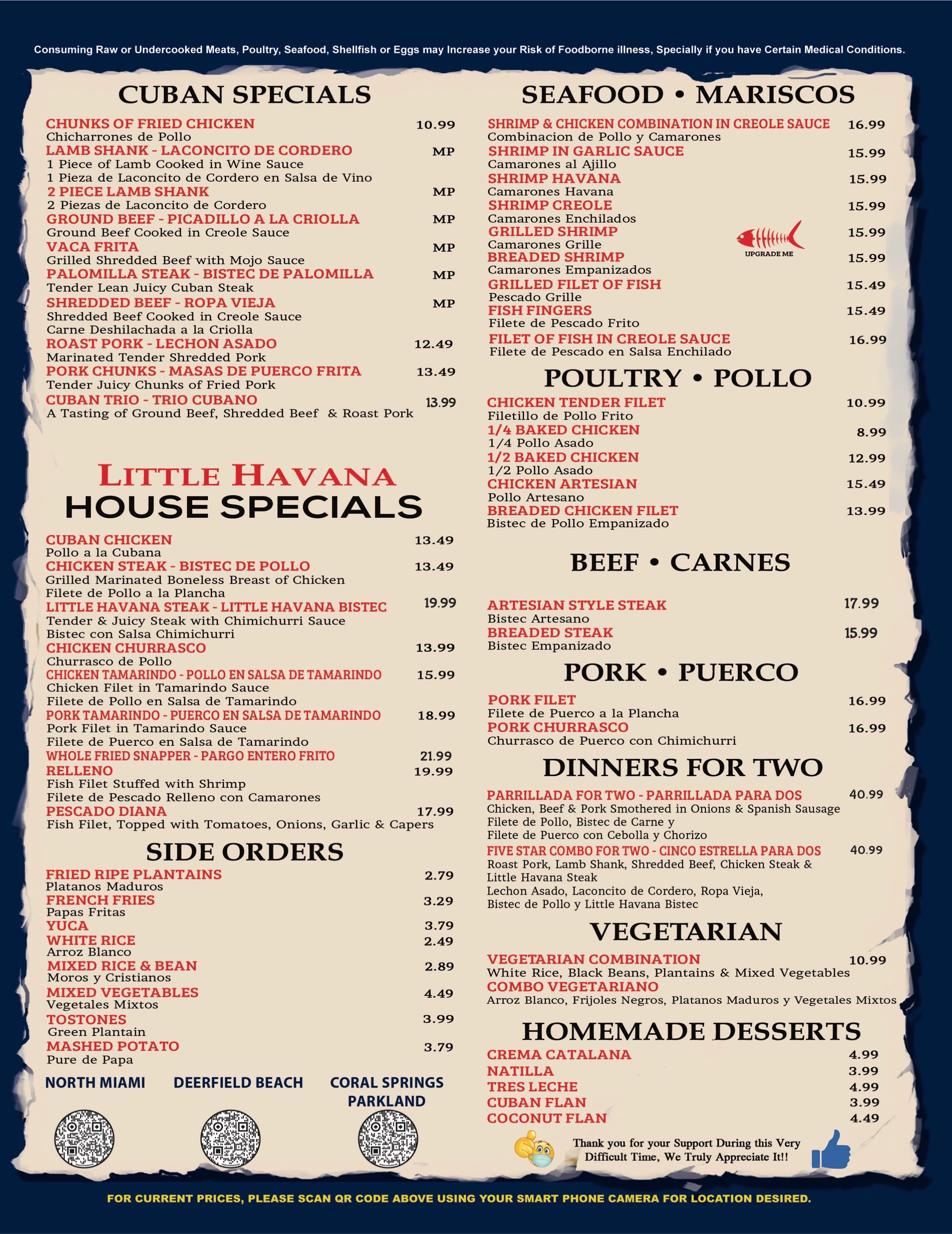 Deerfield Beach Authentic Cuban Food Menu Little Havana Restaurant