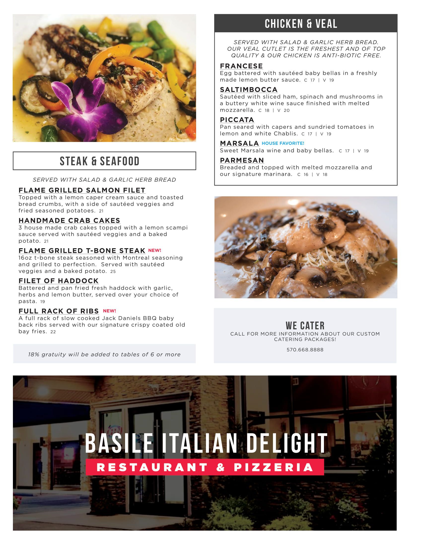 Menu Basile Italian Delight Restaurant