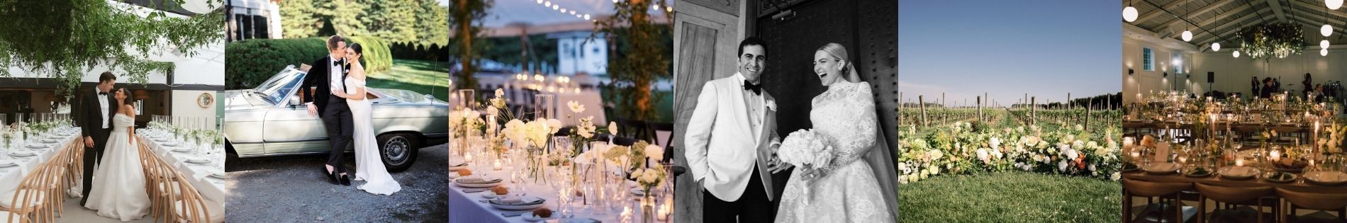 Images of brides and grooms as well as wedding set ups.