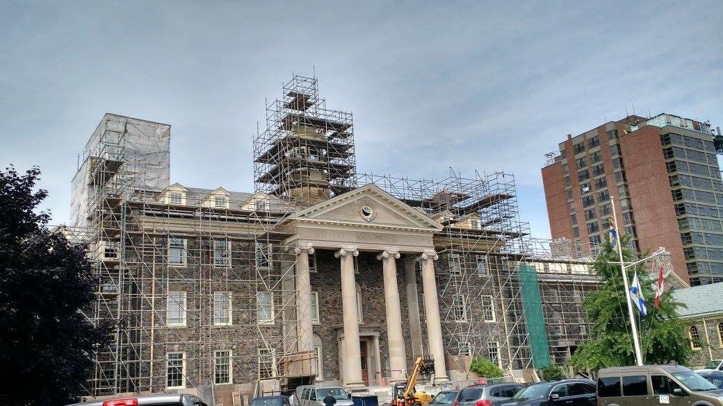 Scaffolding set up around building during contruction