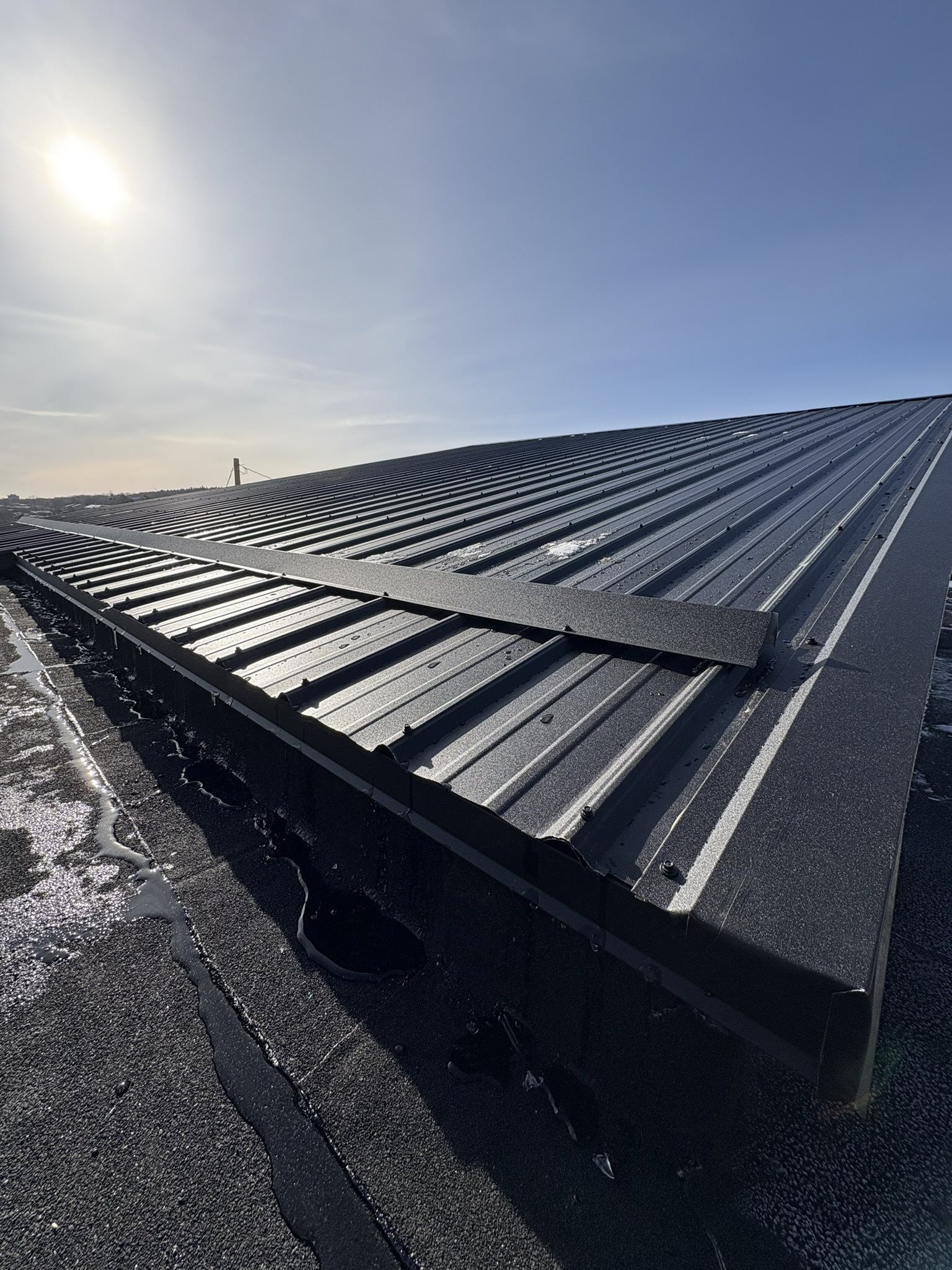 Black metal roof close up shot