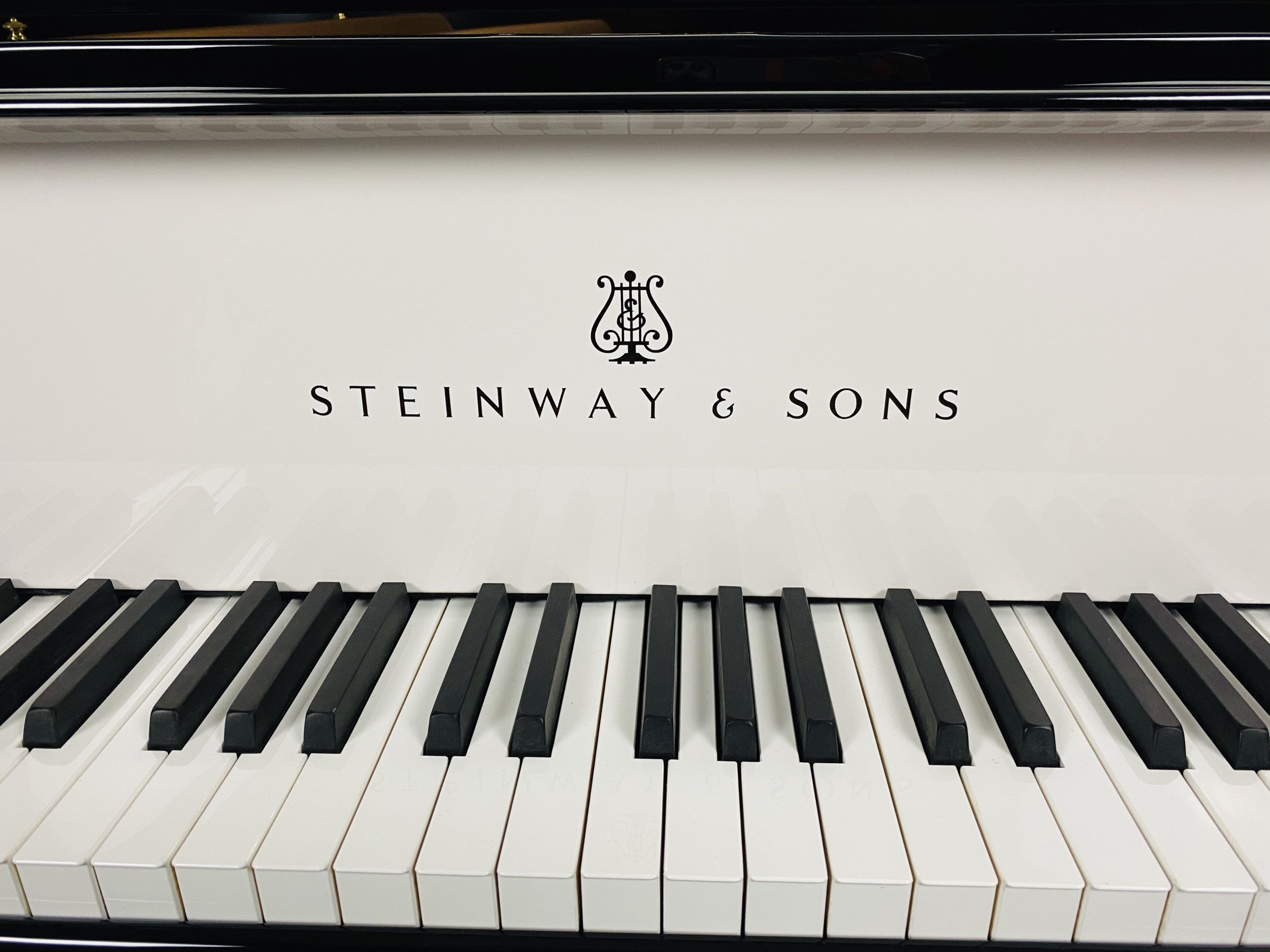 STEINWAY O WHITE ON BLACK PIANO FOR SALE | Pierre's Fine Pianos