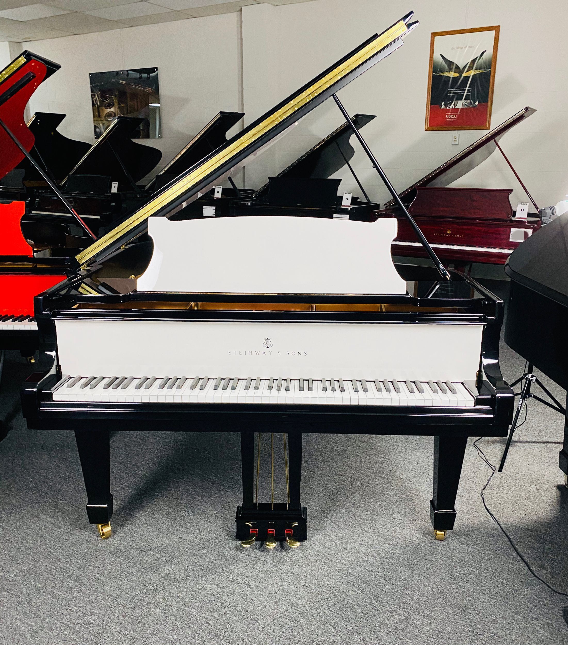 STEINWAY O WHITE ON BLACK PIANO FOR SALE | Pierre's Fine Pianos