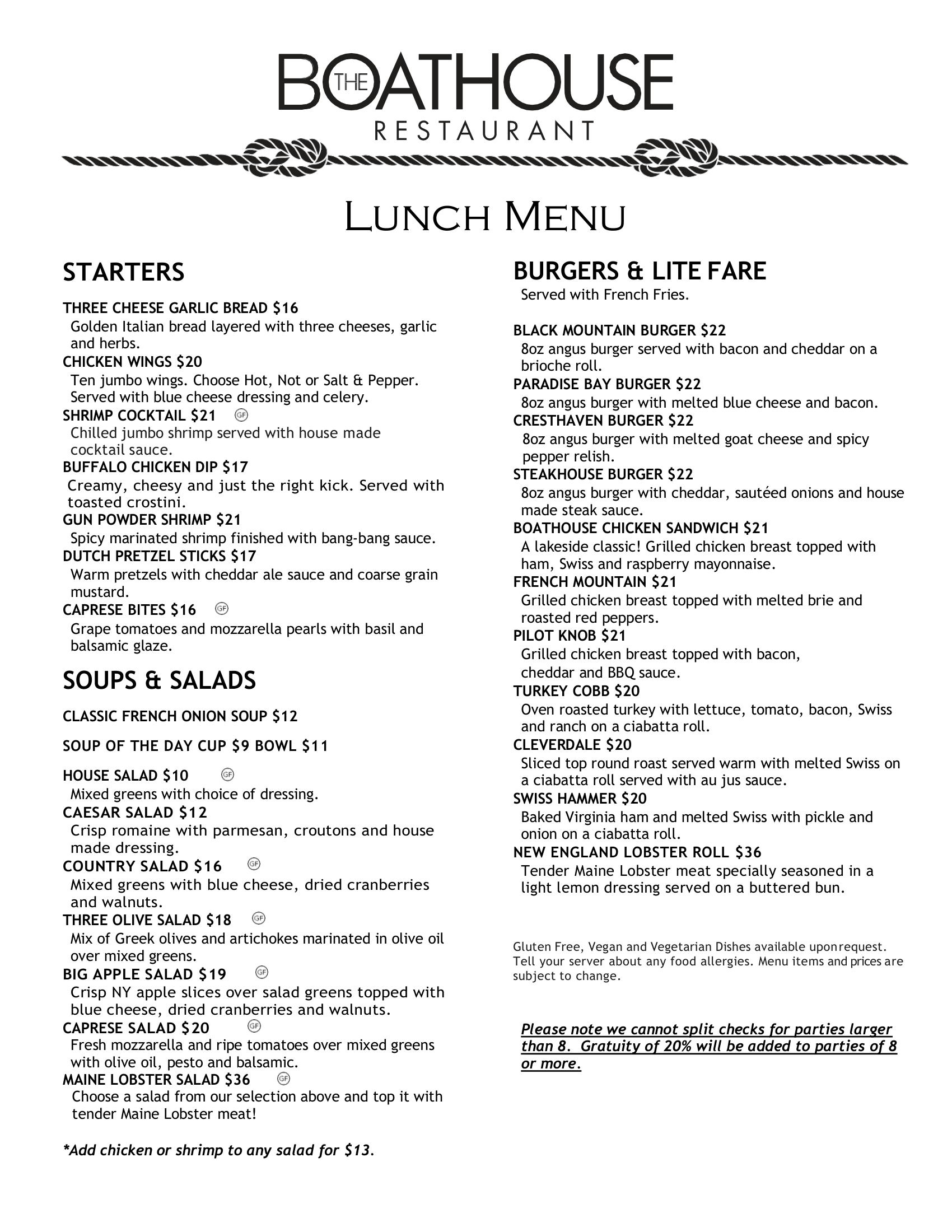 Lunch menu