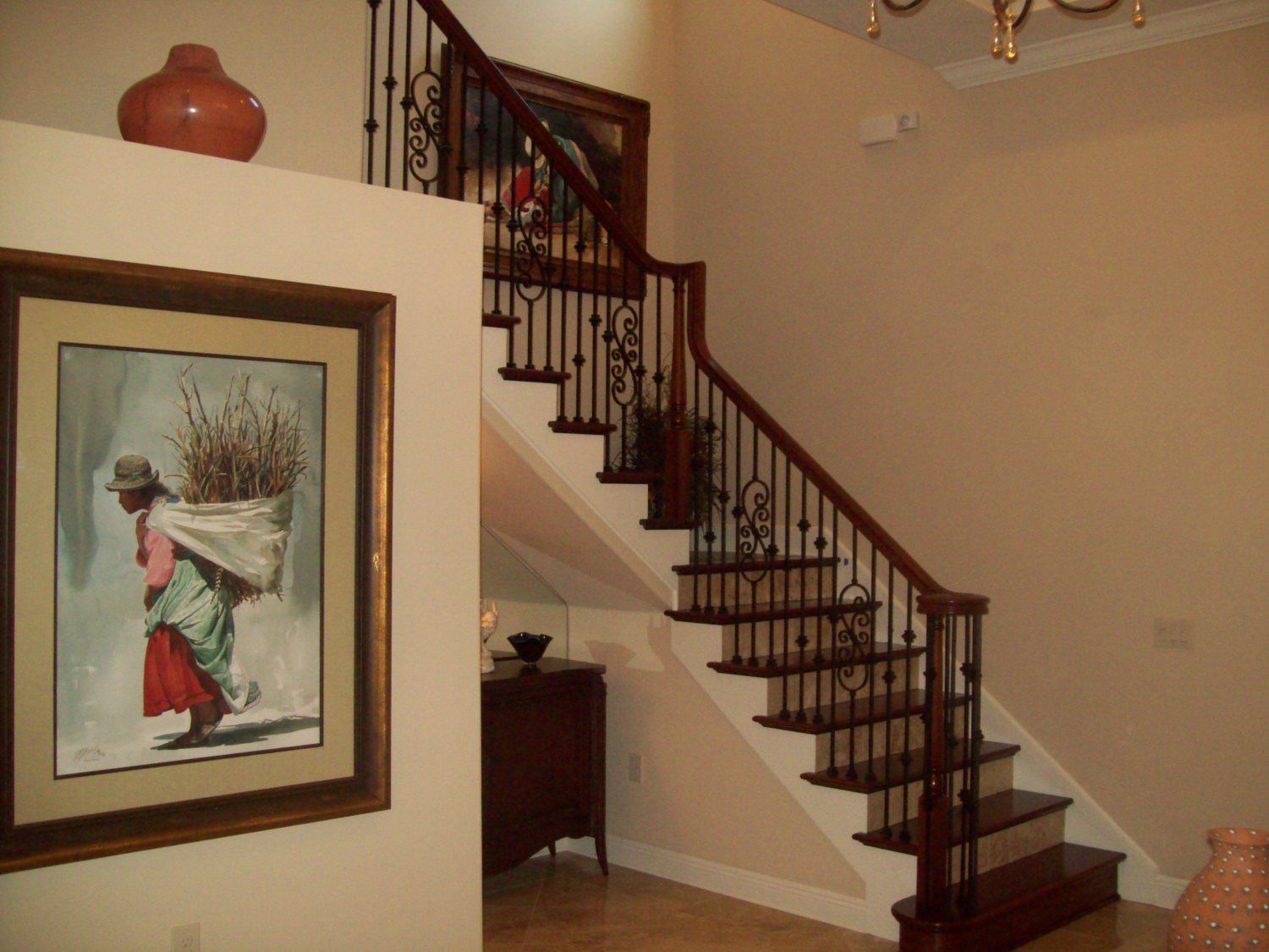 brown cable railing staircase