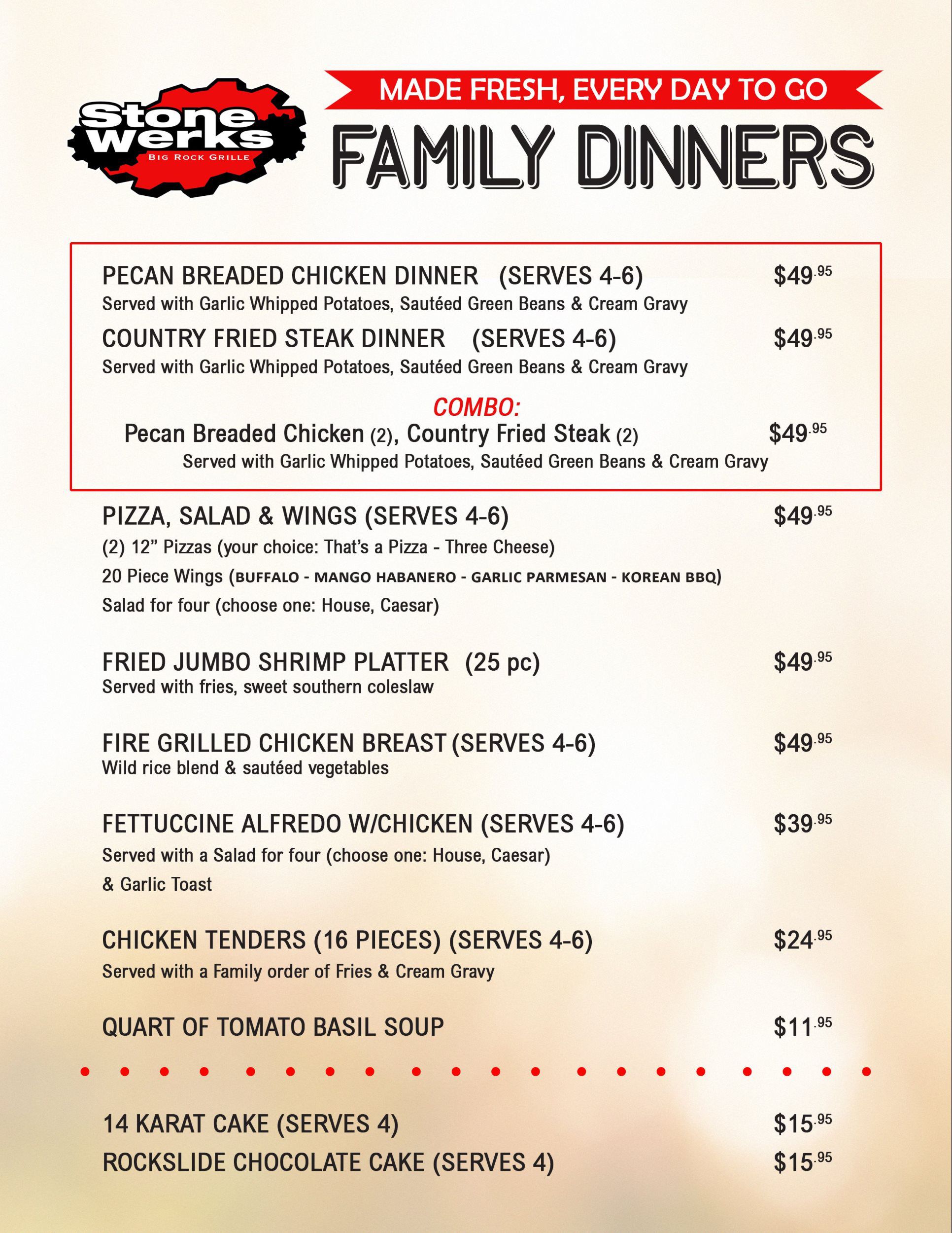 Lunch/Dinner & Family Dinners Stone Werks